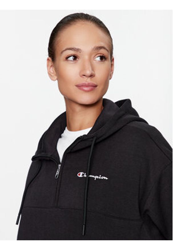 Champion Bluza Hooded Half Zip Sweatshirt 116581 Czarny Oversize. Kolor: czarny. Materiał: bawełna, syntetyk