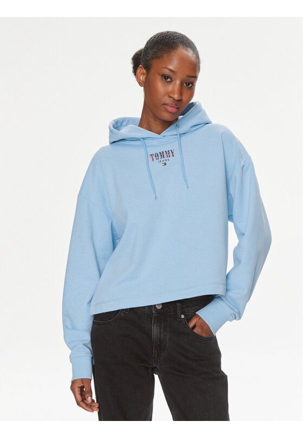 Tommy Jeans Bluza Essential Logo DW0DW17797 Błękitny Relaxed Fit. Kolor: niebieski. Materiał: syntetyk