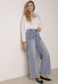 Born2be - Niebieskie Jeansy Szerokie z Wysokim Stanem z Ozdobnymi Kieszonkami Phinis. Okazja: na co dzień. Stan: podwyższony. Kolor: niebieski. Styl: casual, elegancki #1