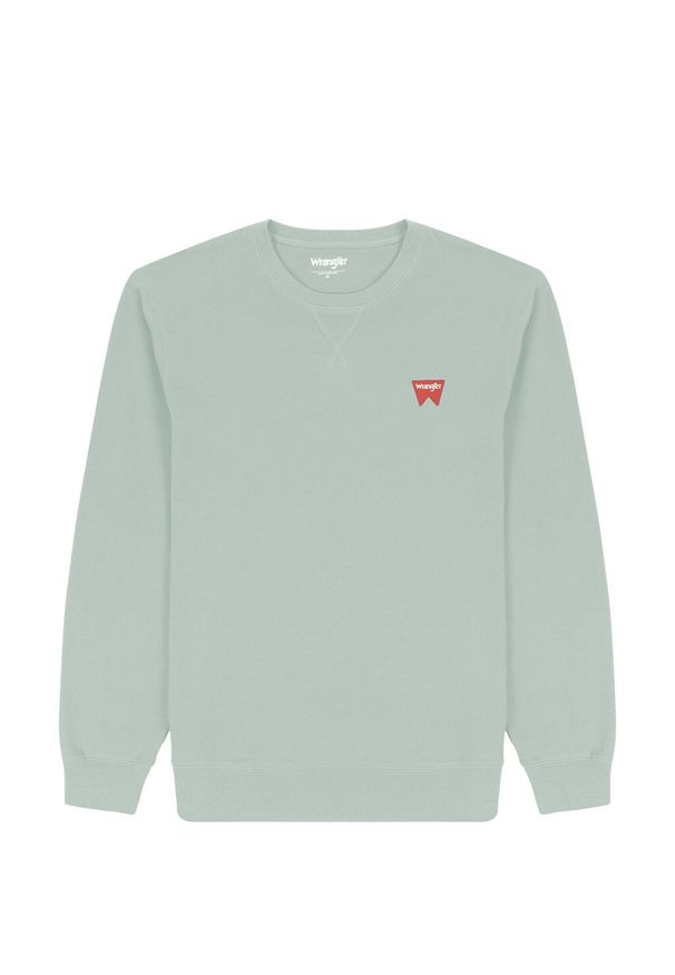 Wrangler - WRANGLER SIGN OFF CREW MĘSKA BLUZA BEZ KAPTURA NIEROZPINANA PRZEZ GŁOWĘ GREEN MILIEU W661I3G63. Typ kołnierza: bez kaptura
