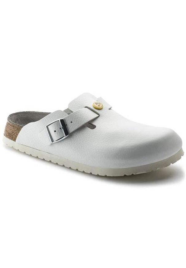 Buty do chodzenia męskie Birkenstock Boston Esd. Zapięcie: klamry. Kolor: biały. Materiał: materiał, skóra. Szerokość cholewki: normalna. Sport: turystyka piesza