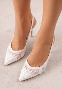 Renee - Białe Szpilki VICES Slingback z Ażurową Cholewką Ernestine. Zapięcie: pasek. Kolor: biały. Materiał: satyna. Szerokość cholewki: normalna. Wzór: ażurowy. Obcas: na szpilce. Styl: elegancki #5