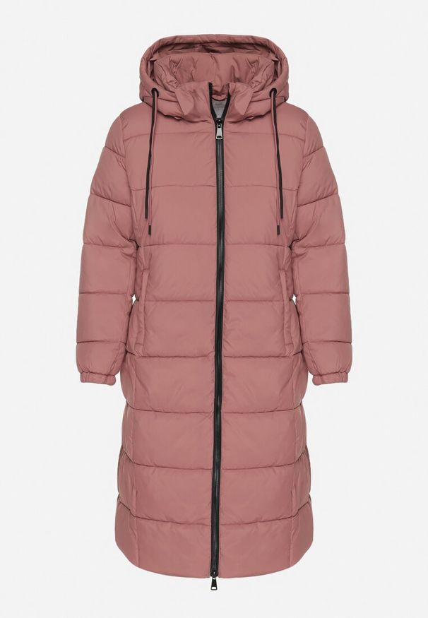 Born2be - Różowa Kurtka Pikowana Mocno Ocieplana z Odpinanym Kapturem i Napami u Dołu Vorira. Okazja: na co dzień. Kolor: różowy. Materiał: polar, jeans. Długość rękawa: długi rękaw. Długość: długie. Styl: elegancki, casual, klasyczny