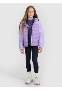 4f - 4F Kurtka puchowa z wypełnieniem syntetycznym dziewczęca - fioletowa 158 (12-13 lat). Okazja: na co dzień. Typ kołnierza: kaptur. Kolor: fioletowy. Materiał: puch, syntetyk. Długość: długie. Wzór: gładki. Sezon: lato. Styl: sportowy, klasyczny, casual #2
