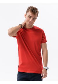 Ombre Clothing - T-shirt męski bawełniany BASIC - czerwony S1224 - XXL. Kolor: czerwony. Materiał: bawełna. Styl: klasyczny #2