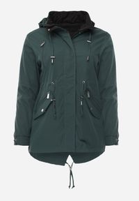 Born2be - Ciemnozielona Dwustronna Kurtka Przejściowa w Stylu Parki z Kapturem Tidala. Okazja: na co dzień. Typ kołnierza: kaptur. Kolekcja: plus size. Kolor: zielony. Materiał: poliester, jeans, materiał. Wzór: aplikacja. Styl: casual, klasyczny #1