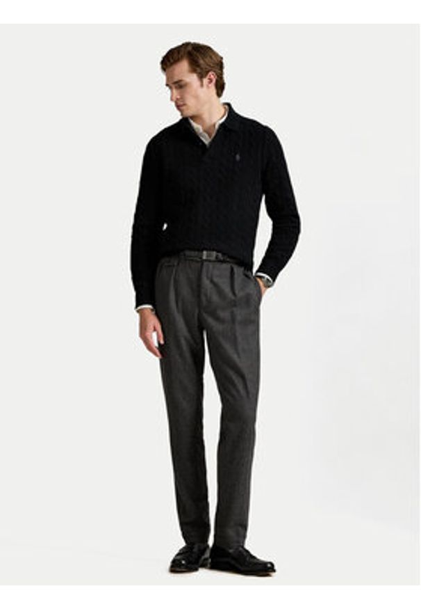 Polo Ralph Lauren Sweter 710974165001 Czarny Regular Fit. Typ kołnierza: polo. Kolor: czarny. Materiał: wełna