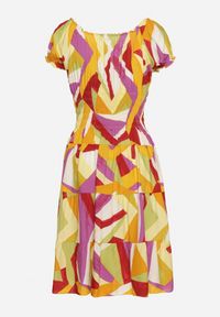 Born2be - Żółto-Fioletowa Rozkloszowana Wiskozowa Sukienka z Ozdobnymi Guzikami i Gumką w Talii Moonweia. Okazja: na co dzień, do pracy, na spacer. Kolor: żółty. Materiał: wiskoza. Typ sukienki: proste. Styl: casual #5