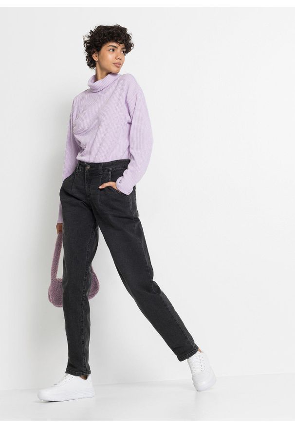 bonprix - Dżinsy Barrel, mid waist, ze stretchem. Kolor: czarny