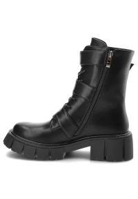 Czarne Botki S.Barski Modne Buty Damskie. Okazja: na co dzień. Zapięcie: klamry. Kolor: czarny. Materiał: skóra ekologiczna, materiał. Wzór: paski. Obcas: na obcasie. Styl: casual, elegancki. Wysokość obcasa: średni #6