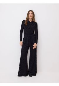 Reserved - Koronkowe spodnie z baskinką - czarny. Kolor: czarny. Materiał: koronka #1