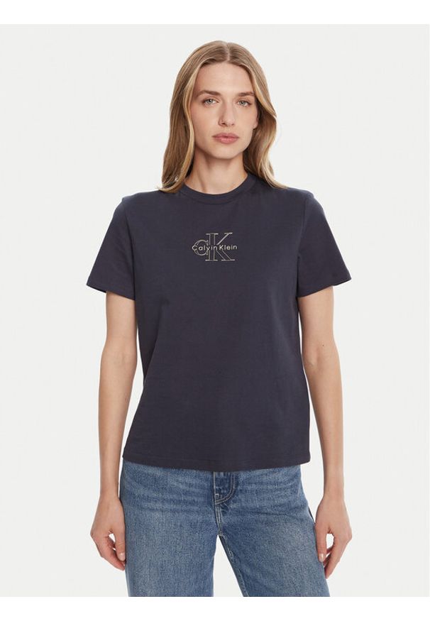 Calvin Klein Jeans T-Shirt Classic Monologo LV047D873G Granatowy Regular Fit. Kolor: niebieski. Materiał: bawełna