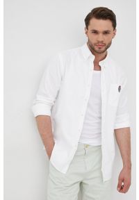 Polo Ralph Lauren koszula bawełniana męska kolor biały regular z kołnierzykiem button-down. Typ kołnierza: polo, button down. Kolor: biały. Materiał: bawełna. Wzór: aplikacja