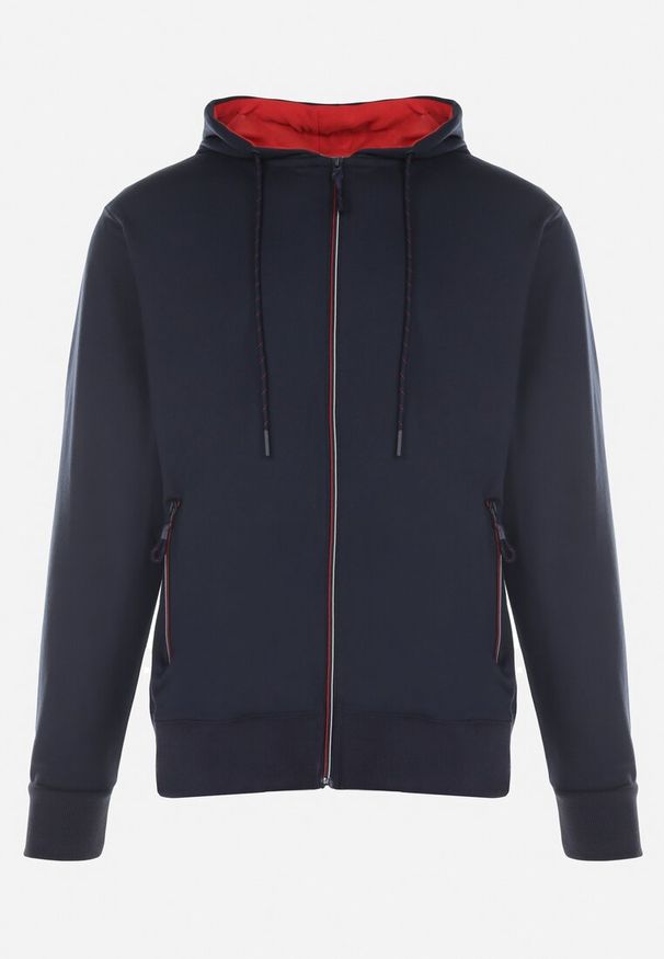 Born2be - Granatowa Rozpinana Bluza z Kapturem i Ściągaczami Acatria. Okazja: na co dzień. Typ kołnierza: kaptur. Kolor: niebieski. Styl: casual