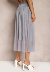Renee - Szara Rozkloszowana Spódnica z Tiulu Wykończona Gumką w Pasie Risshara. Okazja: na co dzień. Kolor: szary. Materiał: tiul. Styl: casual, elegancki #3