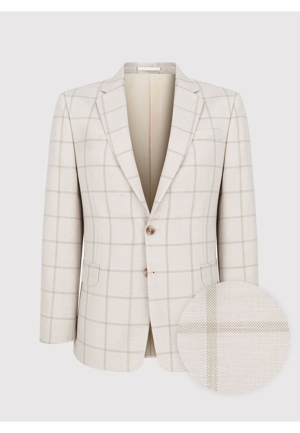 Pako Lorente - PAKO LORENTE – Beżowa marynarka męska w kratę Windowpane. Kolor: beżowy. Materiał: tkanina. Wzór: kratka. Styl: elegancki
