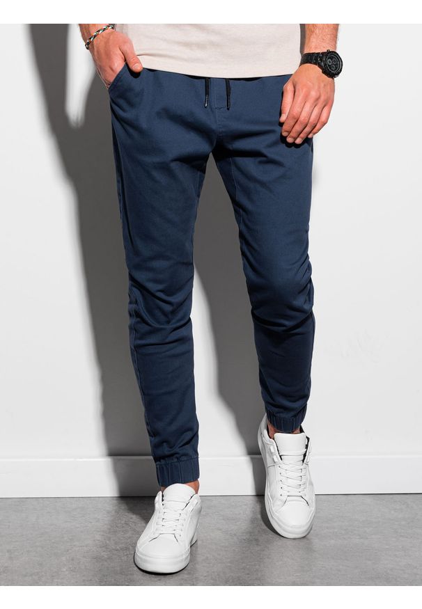 Ombre Clothing - Spodnie męskie joggery P885 - granatowe - XXL. Kolor: niebieski. Materiał: bawełna, elastan. Styl: klasyczny