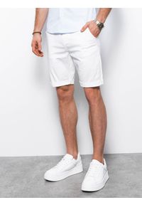 Ombre Clothing - Spodenki męskie chino - białe V3 W243 - XL. Kolor: biały. Materiał: elastan, bawełna. Długość: krótkie. Sezon: lato