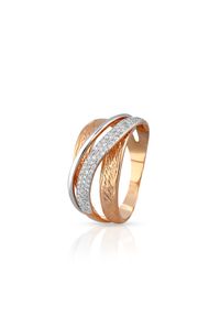 W.KRUK - Pierścionek złoty bicolor z diamentami. Materiał: złote. Kolor: złoty. Wzór: aplikacja. Kamień szlachetny: diament
