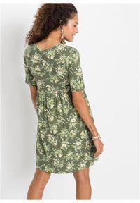 Sukienka shirtowa w kwiaty bonprix oliwkowy w kwiaty. Kolor: zielony. Materiał: jersey. Wzór: kwiaty. Długość: mini #2