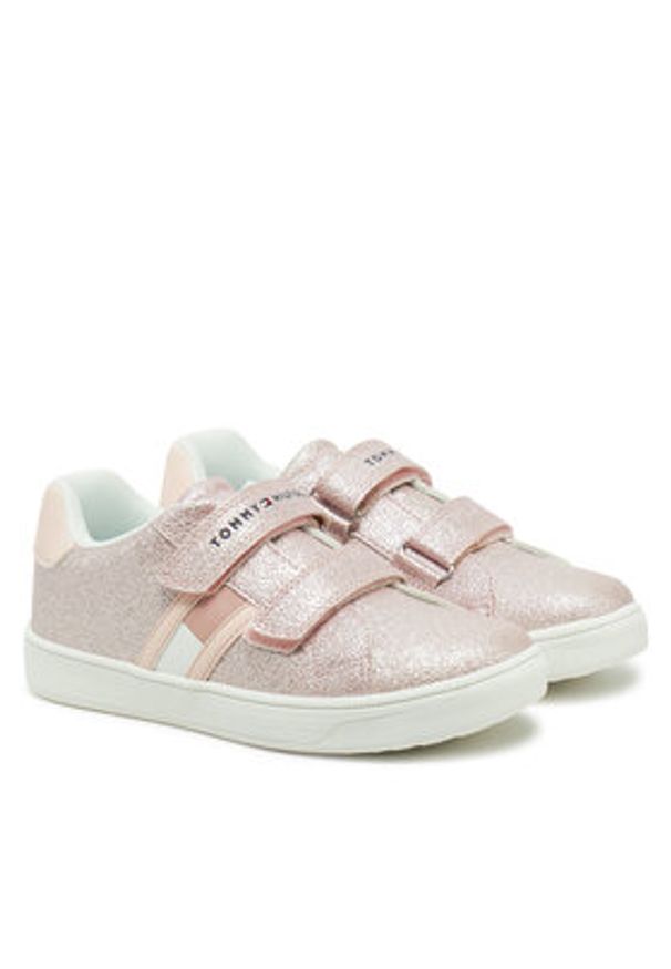 TOMMY HILFIGER - Tommy Hilfiger Sneakersy Flag Low Cut Velcro Sneaker T1A9-33725-0745 S Różowy. Kolor: różowy. Materiał: skóra