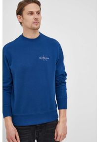 Calvin Klein Jeans bluza bawełniana męska kolor granatowy gładka. Okazja: na co dzień. Kolor: niebieski. Materiał: bawełna. Wzór: gładki. Styl: casual