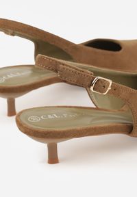 Born2be - Zielone Sandały na Szpilce Typu Kaczuszka z Odkrytą Piętą Vetiena. Okazja: na co dzień. Zapięcie: sprzączka. Kolor: zielony. Materiał: jeans. Obcas: na szpilce. Styl: casual, elegancki, klasyczny, wizytowy #7