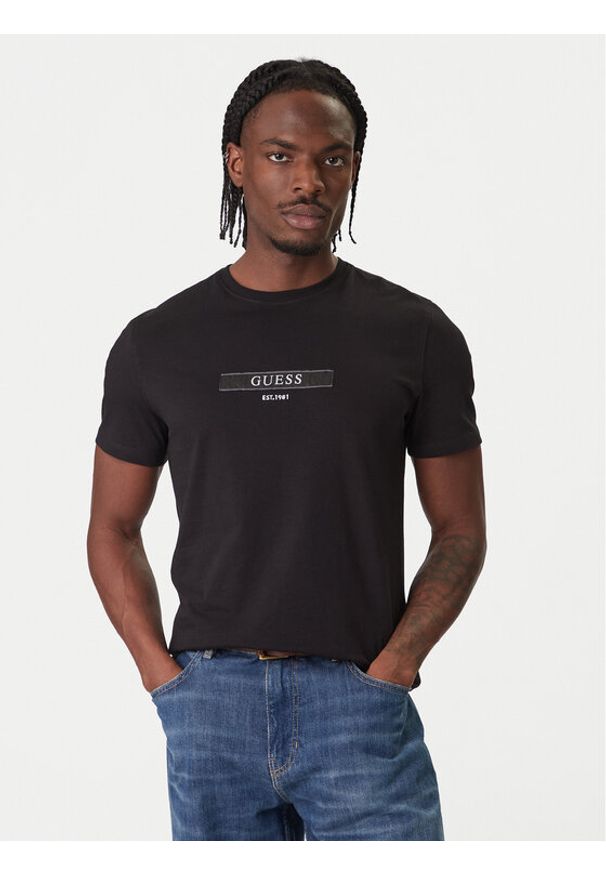 Guess T-Shirt M6RI17 J1314 Czarny Slim Fit. Kolor: czarny. Materiał: bawełna