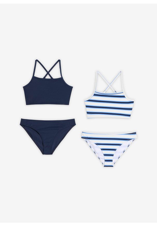 bonprix - Dwa komplety bikini, zestaw 4-częściowy. Kolor: niebieski