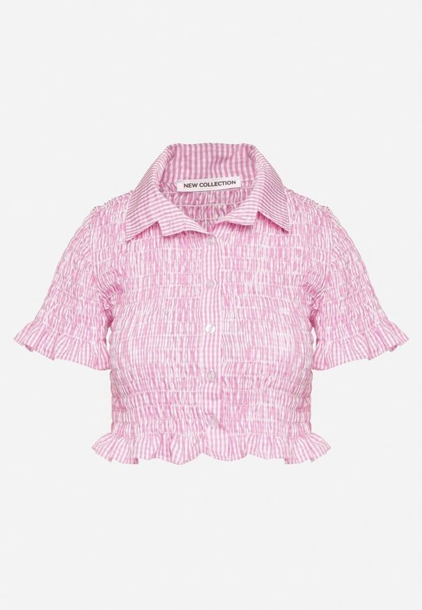 Born2be - Różowa Elastyczna Koszula w Kratkę Vichy o Krótkim Kroju Sovzeri. Okazja: na co dzień. Kolor: różowy. Materiał: jeans, materiał. Długość: krótkie. Wzór: kratka. Styl: klasyczny, casual
