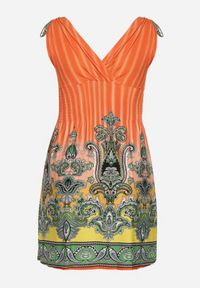 Born2be - Pomarańczowa Sukienka na Grubych Ramiączkach z Kopertową Górą o Rozkloszowanym Kroju Rissaline. Kolor: pomarańczowy. Długość rękawa: na ramiączkach. Wzór: aplikacja. Typ sukienki: kopertowe. Styl: klasyczny, elegancki #5