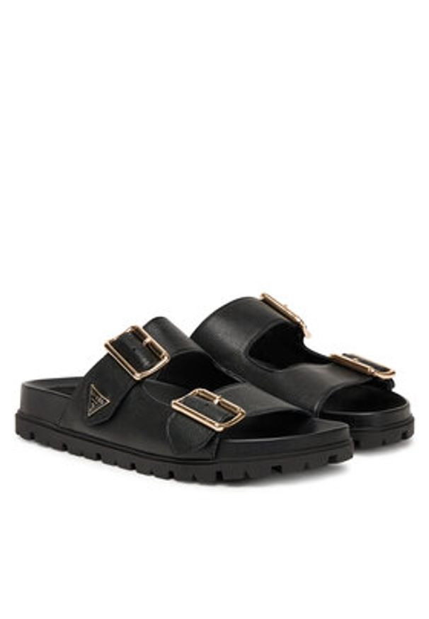 Guess Klapki FLTFST LEA03 Czarny. Kolor: czarny. Materiał: skóra