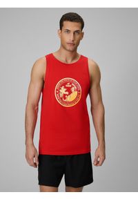 4f - 4F Koszulka bez rękawów regular z nadrukiem męska - czerwona M. Kolor: czerwony. Materiał: dzianina, bawełna. Długość rękawa: bez rękawów. Wzór: nadruk. Sezon: lato #1