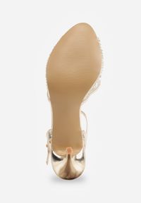 Born2be - Złote Siateczkowe Sandały na Szpilce z Perłowymi Aplikacjami i Cyrkoniami Katipis. Okazja: na wesele, na ślub cywilny, na imprezę. Zapięcie: pasek. Kolor: złoty. Wzór: aplikacja. Obcas: na szpilce. Styl: elegancki, klasyczny #5