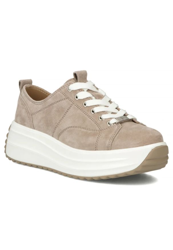 Skórzane półbuty damskie na platformie beżowe Filippo DP6795. Kolor: beżowy. Materiał: skóra. Obcas: na platformie