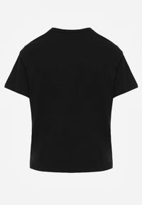 Born2be - Czarny Bawełniany T-shirt Ozdobiony Cyrkoniami Monomene. Okazja: na co dzień. Kolor: czarny. Materiał: bawełna. Wzór: aplikacja. Styl: elegancki, casual #3