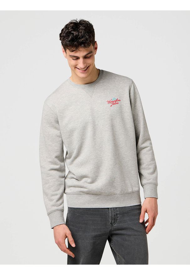 Wrangler - MĘSKA BLUZA WRANGLER SMALL GRAPHIC CREW MID GREY MEL 112371516