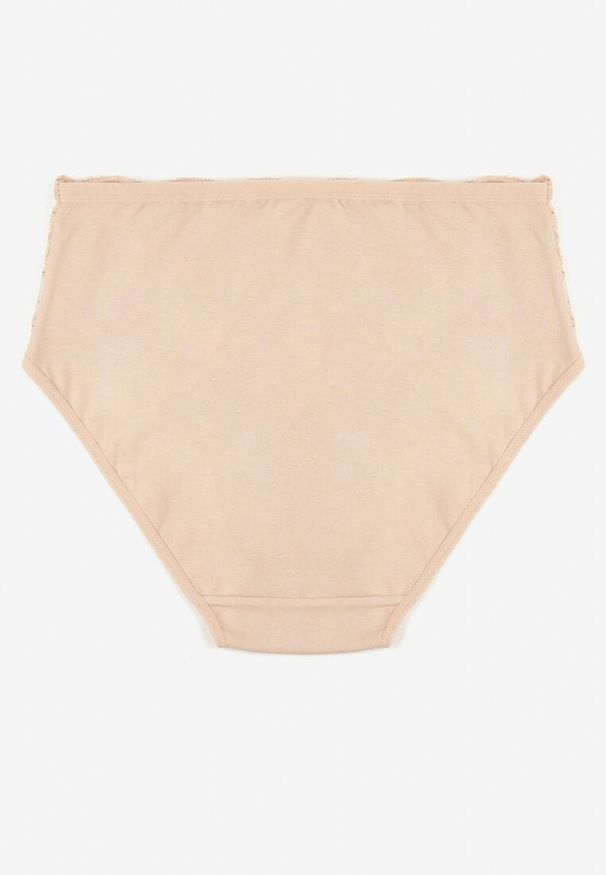 Born2be - Beżowe Bawełniane Majtki Figi z Koronkowymi Zdobieniami Idissa. Kolekcja: plus size. Kolor: beżowy. Materiał: koronka, bawełna. Wzór: aplikacja