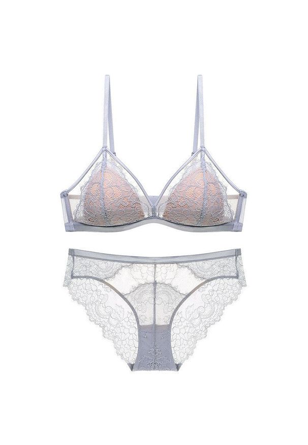 Intica - Komplet bielizny z koronką i figami regulowane ramiączka Agripina. Kolor: szary. Materiał: koronka. Wzór: koronka