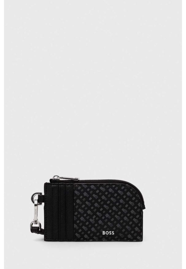 BOSS portfel skórzany męski kolor czarny. Kolor: czarny. Materiał: skóra