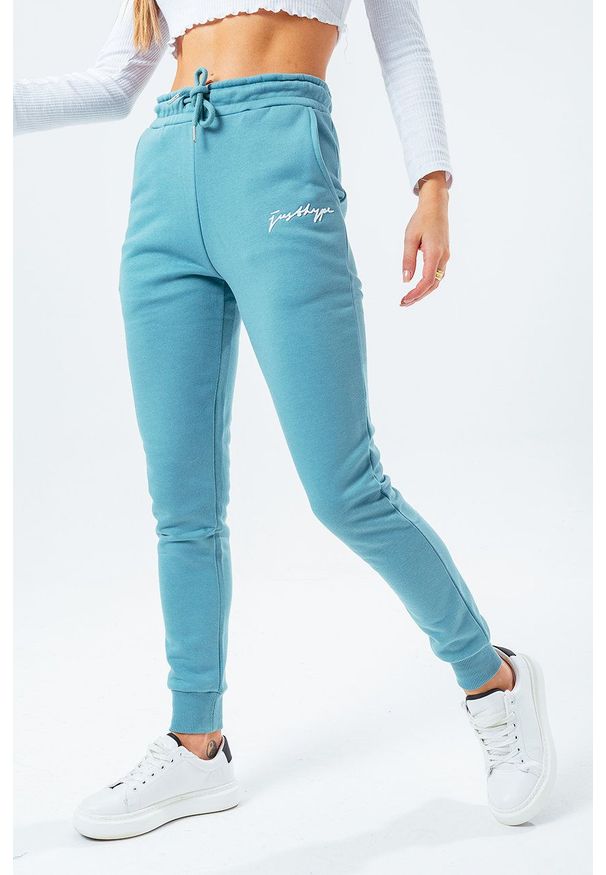 Hype Spodnie SIGNATURE damskie gładkie. Kolor: niebieski. Materiał: dzianina. Wzór: gładki