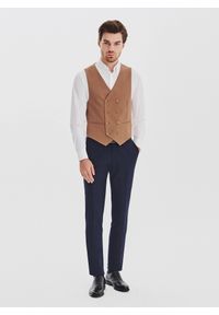 Pako Lorente - PAKO LORENTE - Ruda dwurzędowa kamizelka męska. Okazja: na co dzień. Kolor: brązowy. Materiał: poliester, wiskoza, elastan. Wzór: gładki. Styl: casual #6