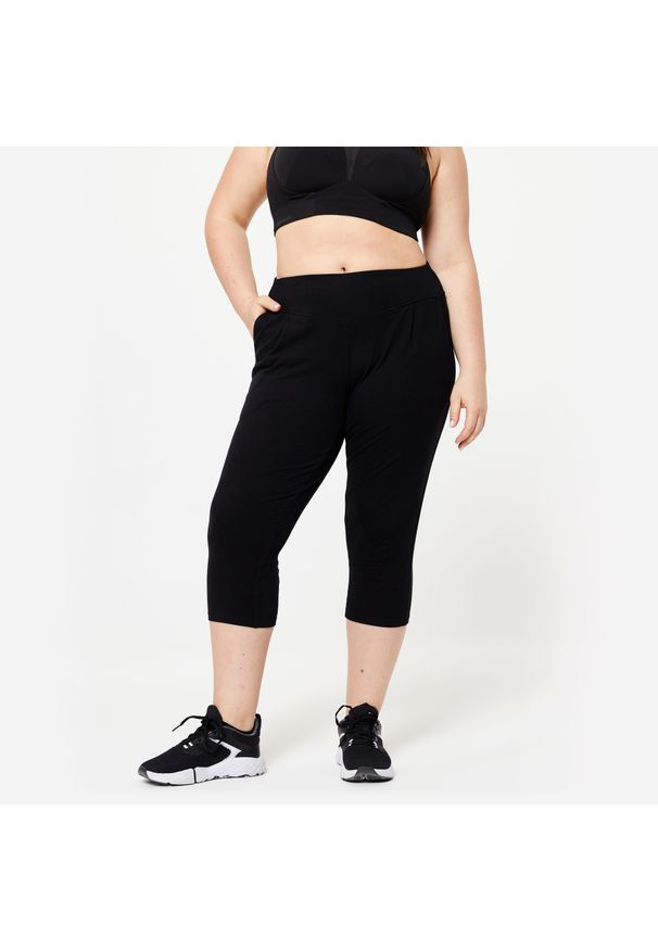 DOMYOS - Legginsy krótkie fitness damskie Domyos 500. Kolor: czarny. Materiał: materiał, elastan, bawełna. Długość: krótkie. Sport: fitness