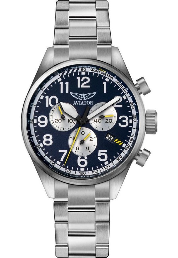 AVIATOR - Zegarek Aviator Zegarek męski Aviator V.2.25.0.170.5 srebrny. Kolor: srebrny