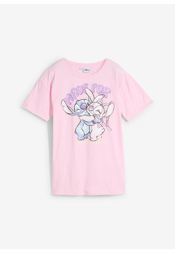 bonprix - Koszulka Disney Stitch z czystej bawełny. Kolor: różowy. Materiał: bawełna. Wzór: motyw z bajki