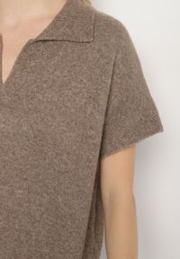 Born2be - Jasnobrązowy Sweter z Wełną z Krótkim Rękawem i Kołnierzykiem Tevalina. Kolor: brązowy. Materiał: wełna. Długość rękawa: krótki rękaw. Długość: krótkie. Styl: elegancki, klasyczny #3