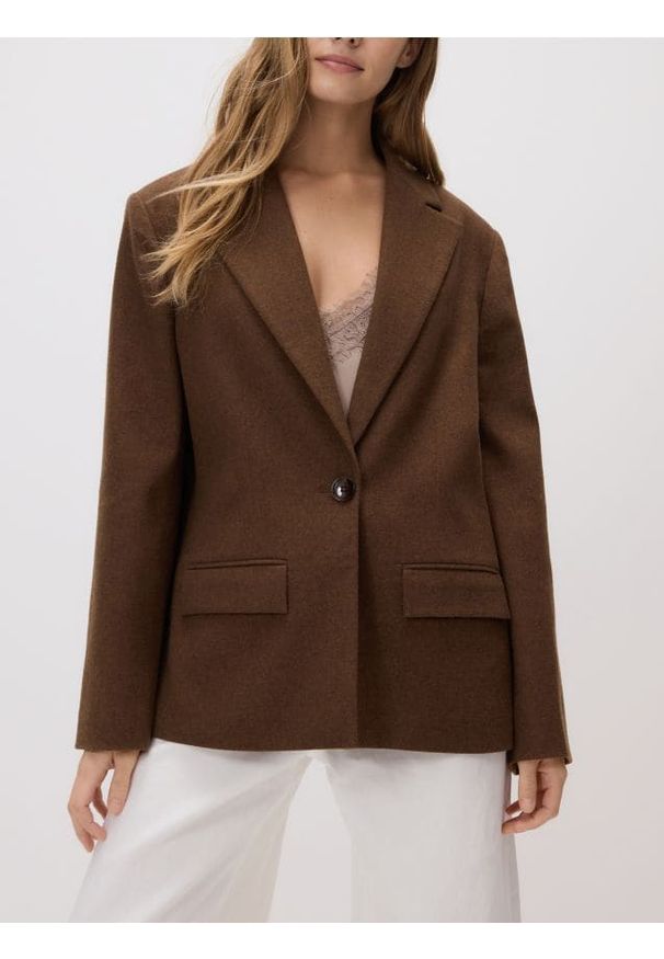 Reserved - Marynarka z dodatkiem wełny - brązowy. Kolor: brązowy. Materiał: wełna