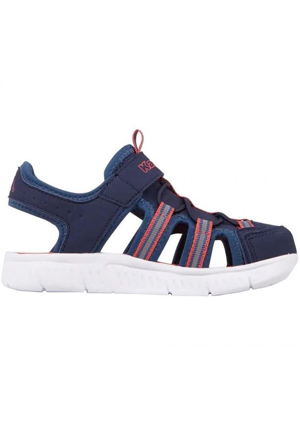 Buty Kappa Kyoko Jr 260884K 6744 granatowe. Okazja: na co dzień. Nosek buta: okrągły. Zapięcie: rzepy. Kolor: niebieski. Materiał: skóra ekologiczna, syntetyk, materiał. Styl: casual