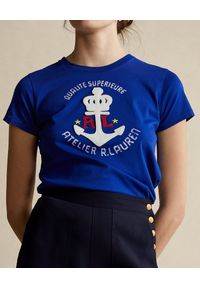 Ralph Lauren - RALPH LAUREN - Niebieska koszulka z aplikacją. Okazja: na co dzień. Typ kołnierza: polo. Kolor: niebieski. Materiał: bawełna, guma. Wzór: aplikacja. Sezon: wiosna. Styl: casual, elegancki #2