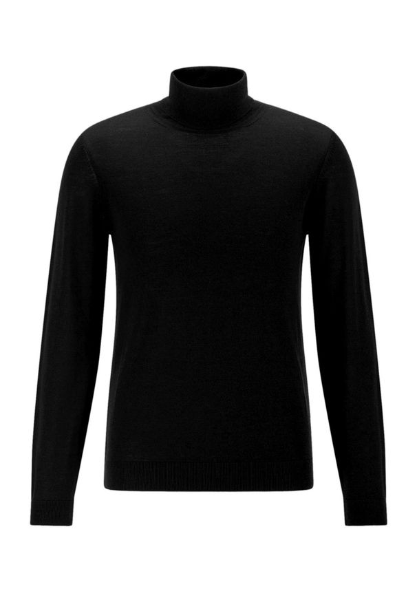 Czarny golf męski Modini SW71. Typ kołnierza: golf. Kolor: czarny. Materiał: akryl, wełna, materiał